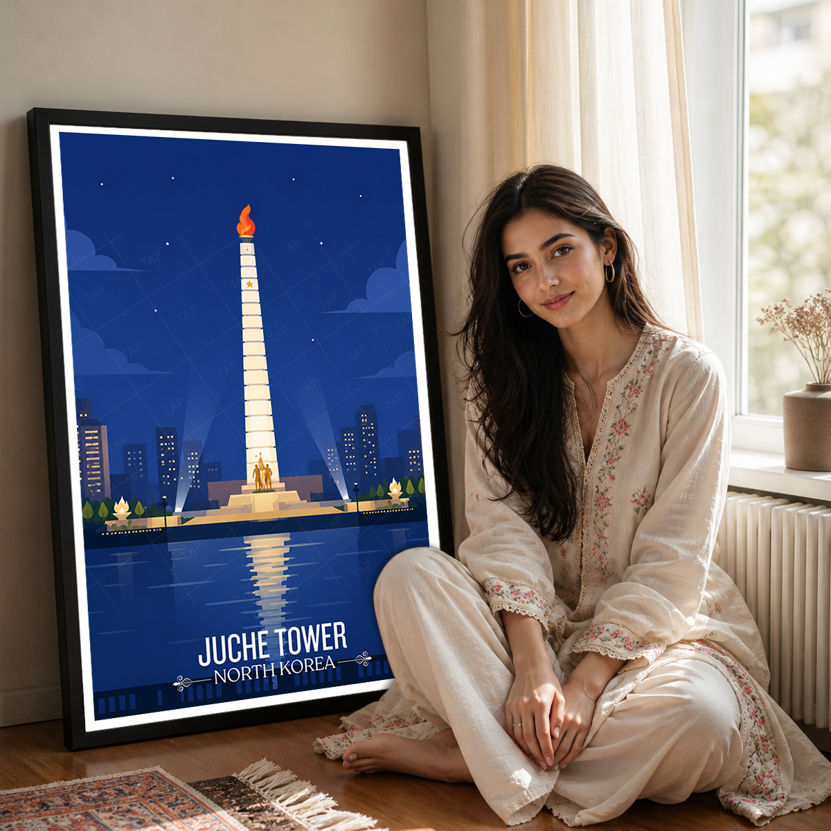 Juche Tower - North Korea - Travel Wall Art Deco Poster Print