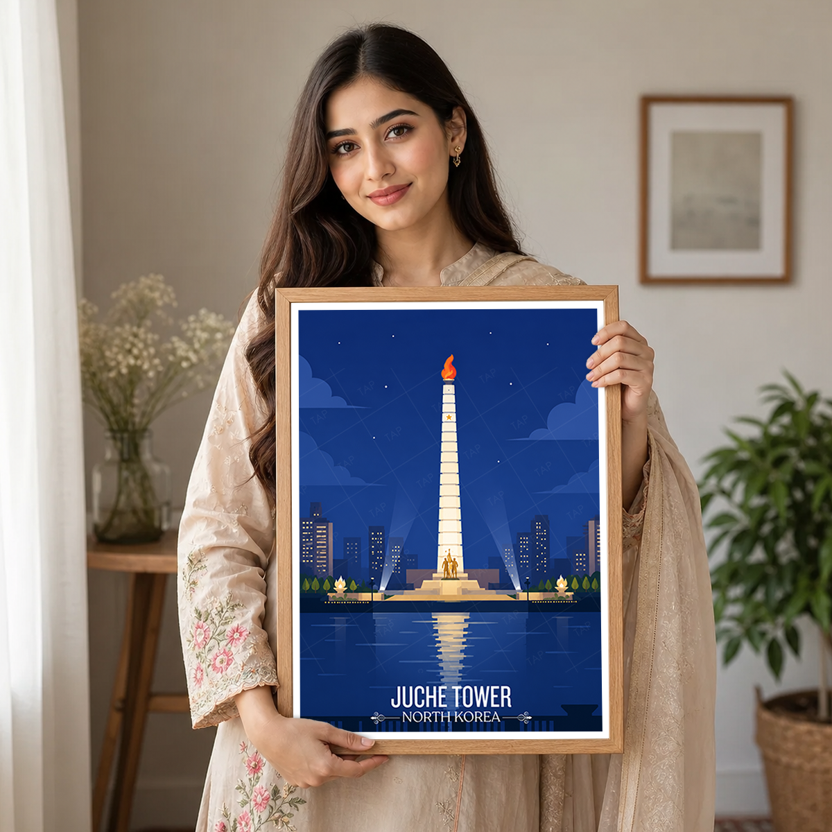 Juche Tower - North Korea - Travel Wall Art Deco Poster Print