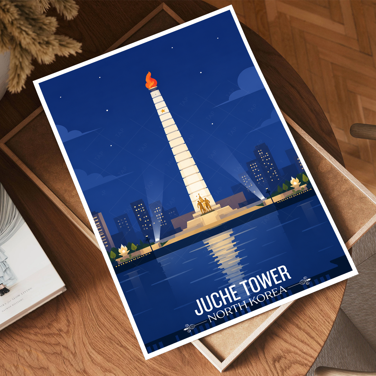 Juche Tower - North Korea - Travel Wall Art Deco Poster Print