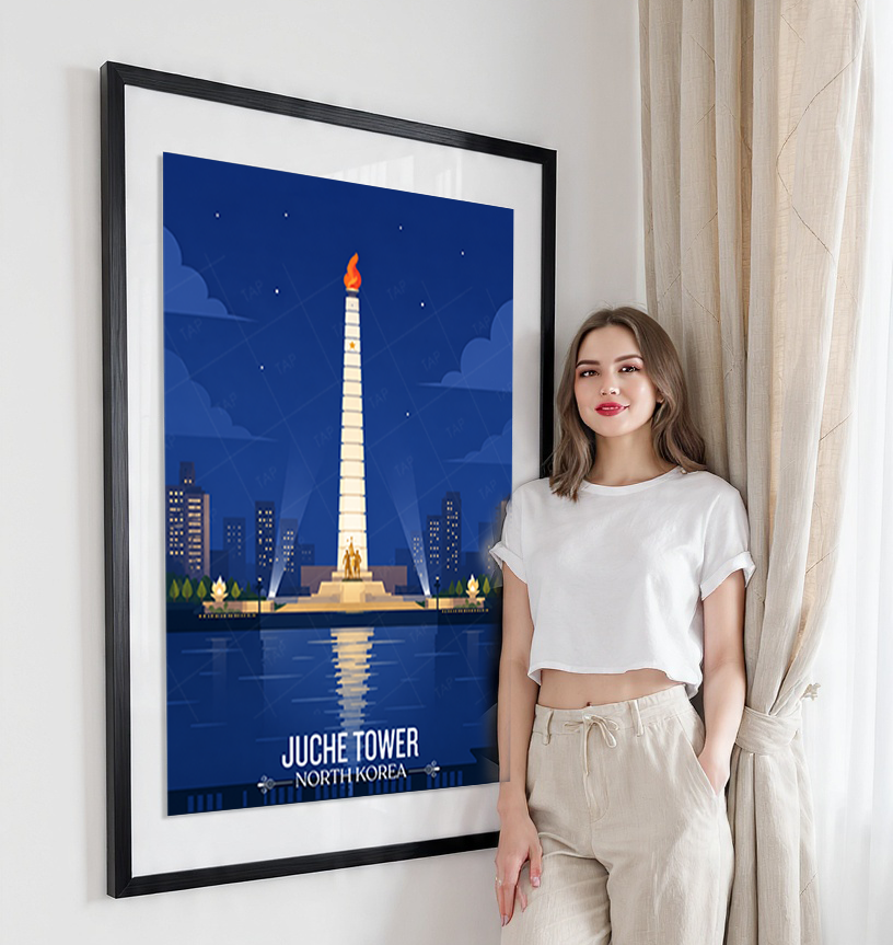 Juche Tower - North Korea - Travel Wall Art Deco Poster Print