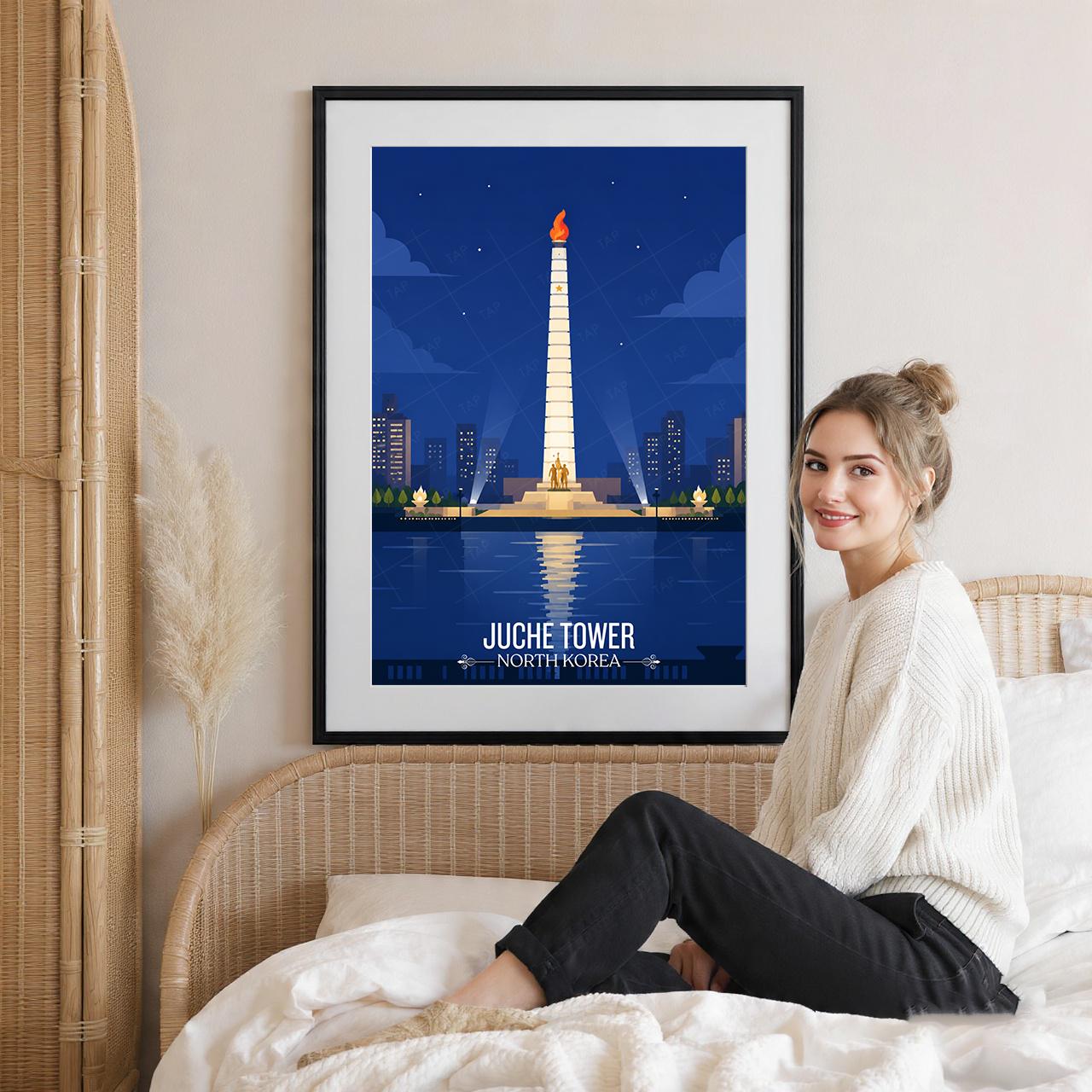 Juche Tower - North Korea - Travel Wall Art Deco Poster Print