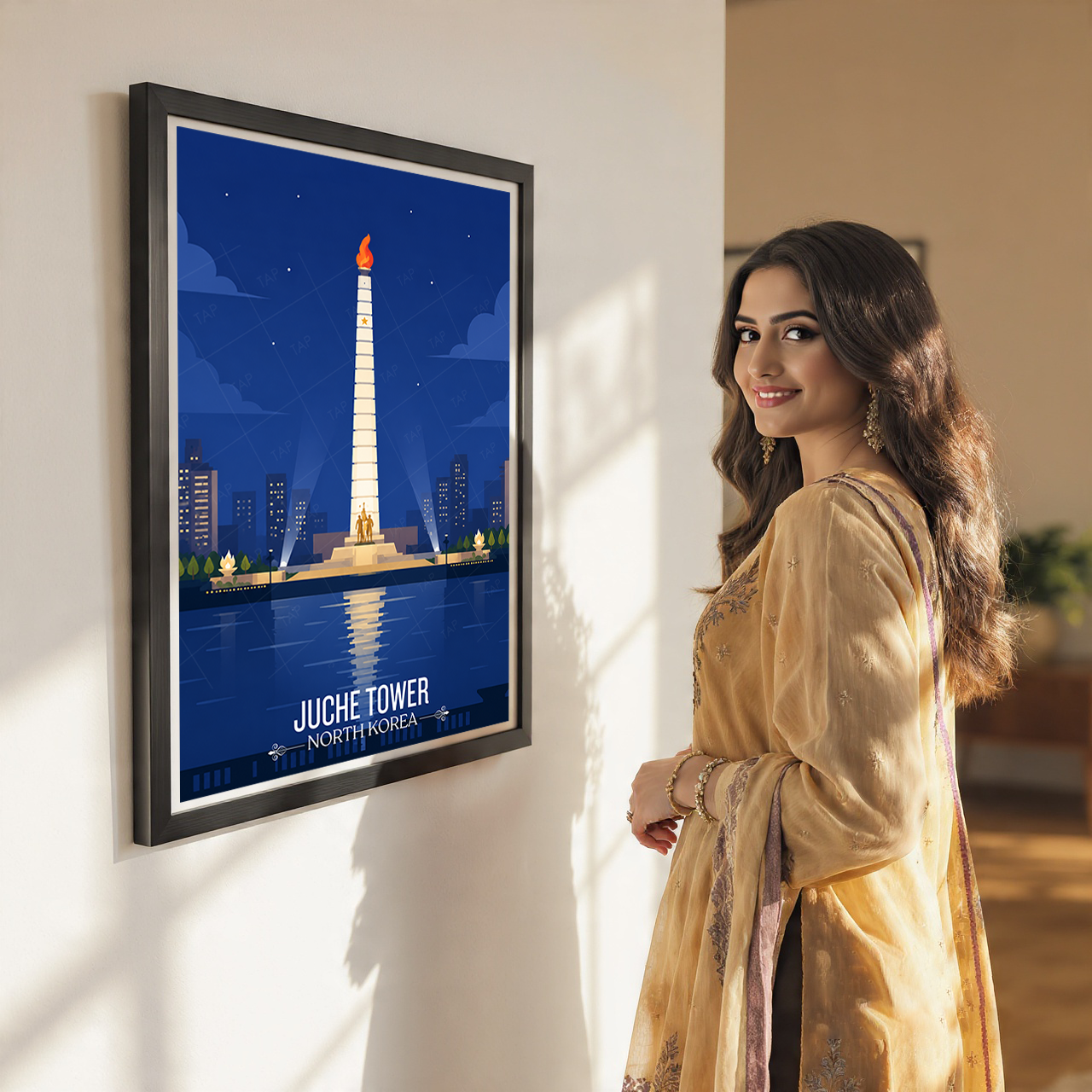 Juche Tower - North Korea - Travel Wall Art Deco Poster Print