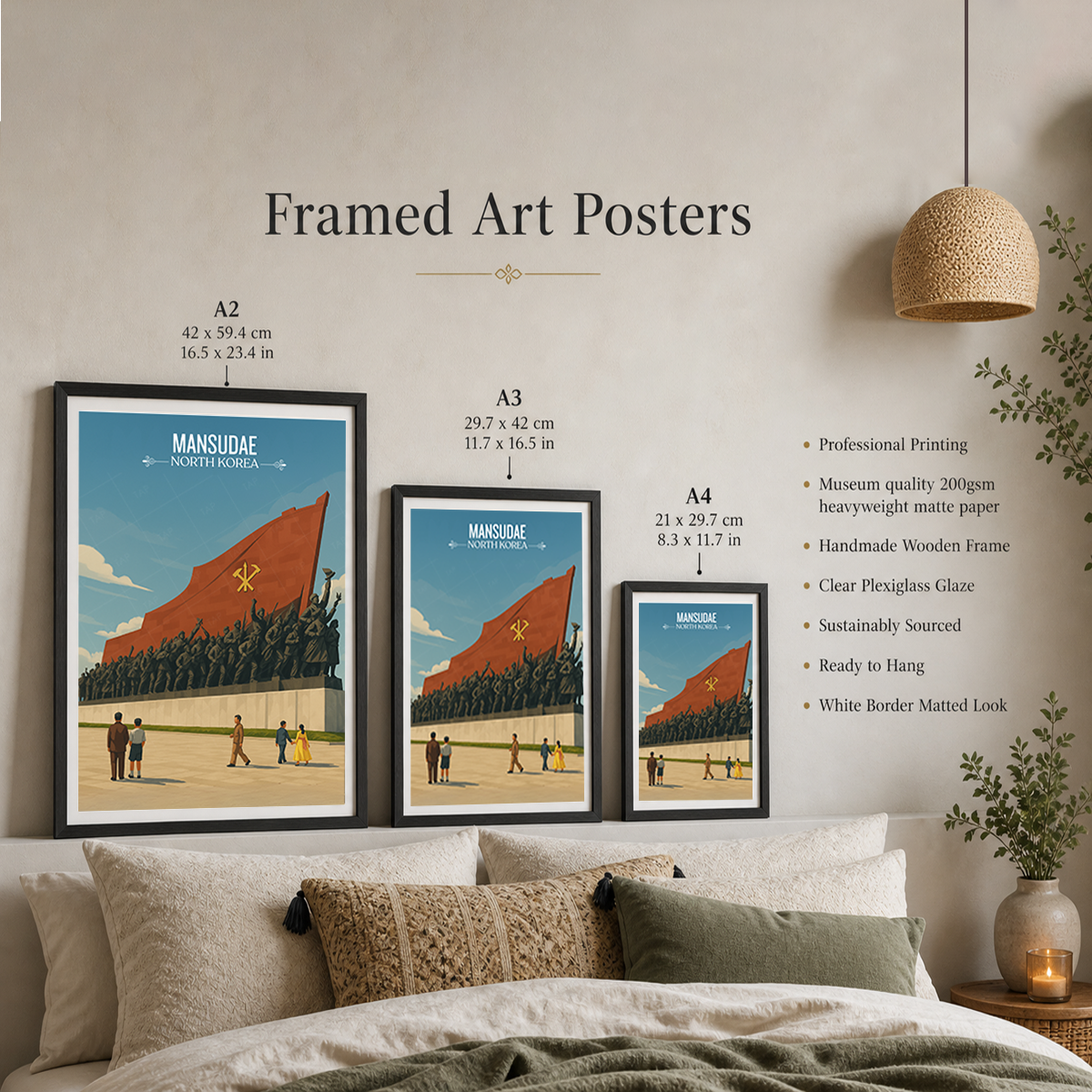 Mansudae Grand Monument - North Korea - Travel Wall Art Deco Poster Print