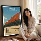 Mansudae Grand Monument - North Korea - Travel Wall Art Deco Poster Print