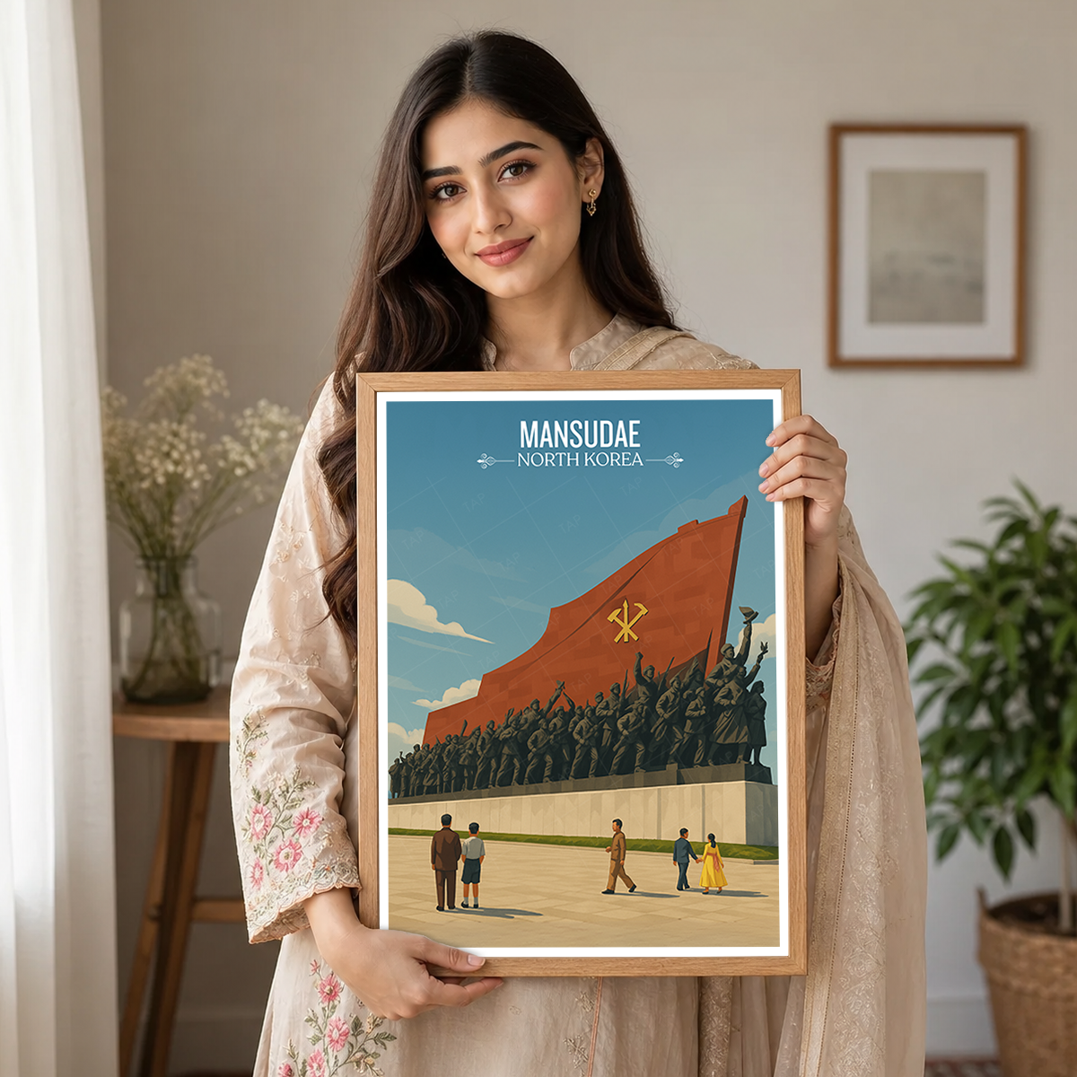 Mansudae Grand Monument - North Korea - Travel Wall Art Deco Poster Print