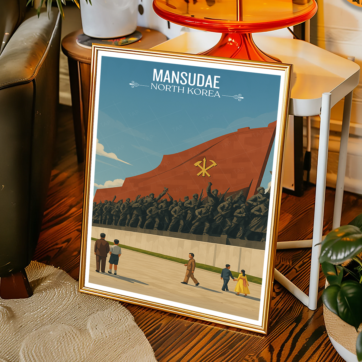 Mansudae Grand Monument - North Korea - Travel Wall Art Deco Poster Print