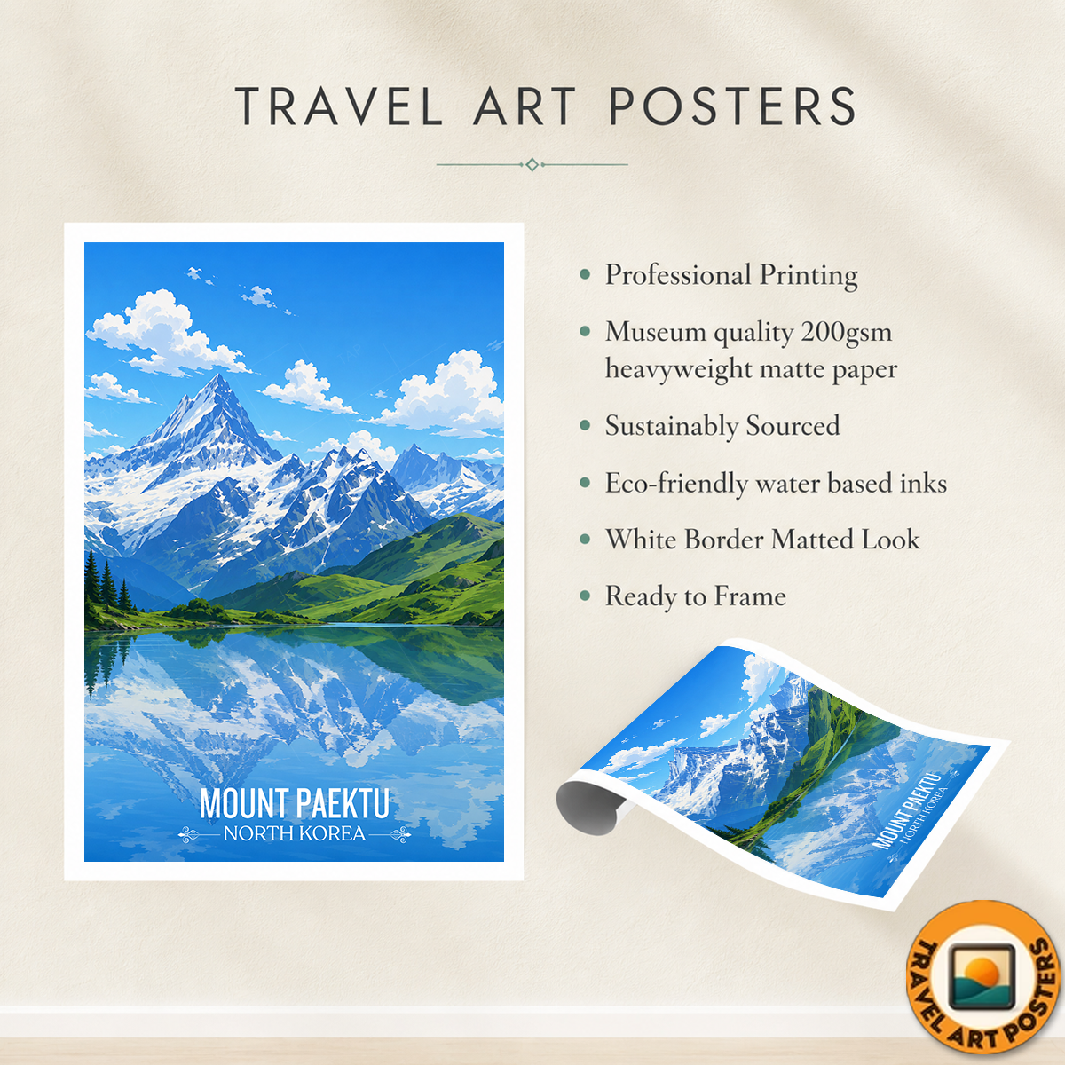 Mount Paektu - North Korea - Travel Wall Art Deco Poster Print