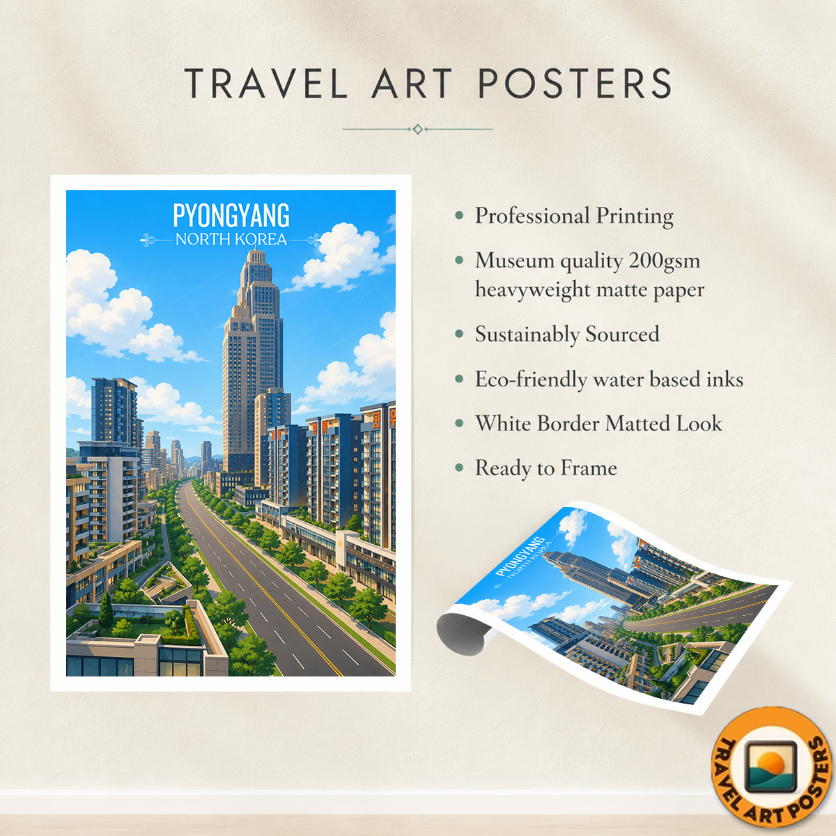Pyongyang - North Korea - Travel Wall Art Deco Poster Print