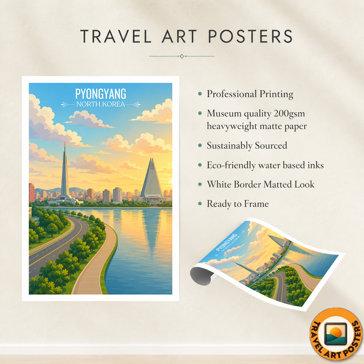 Pyongyang - North Korea - Travel Wall Art Deco Poster Print