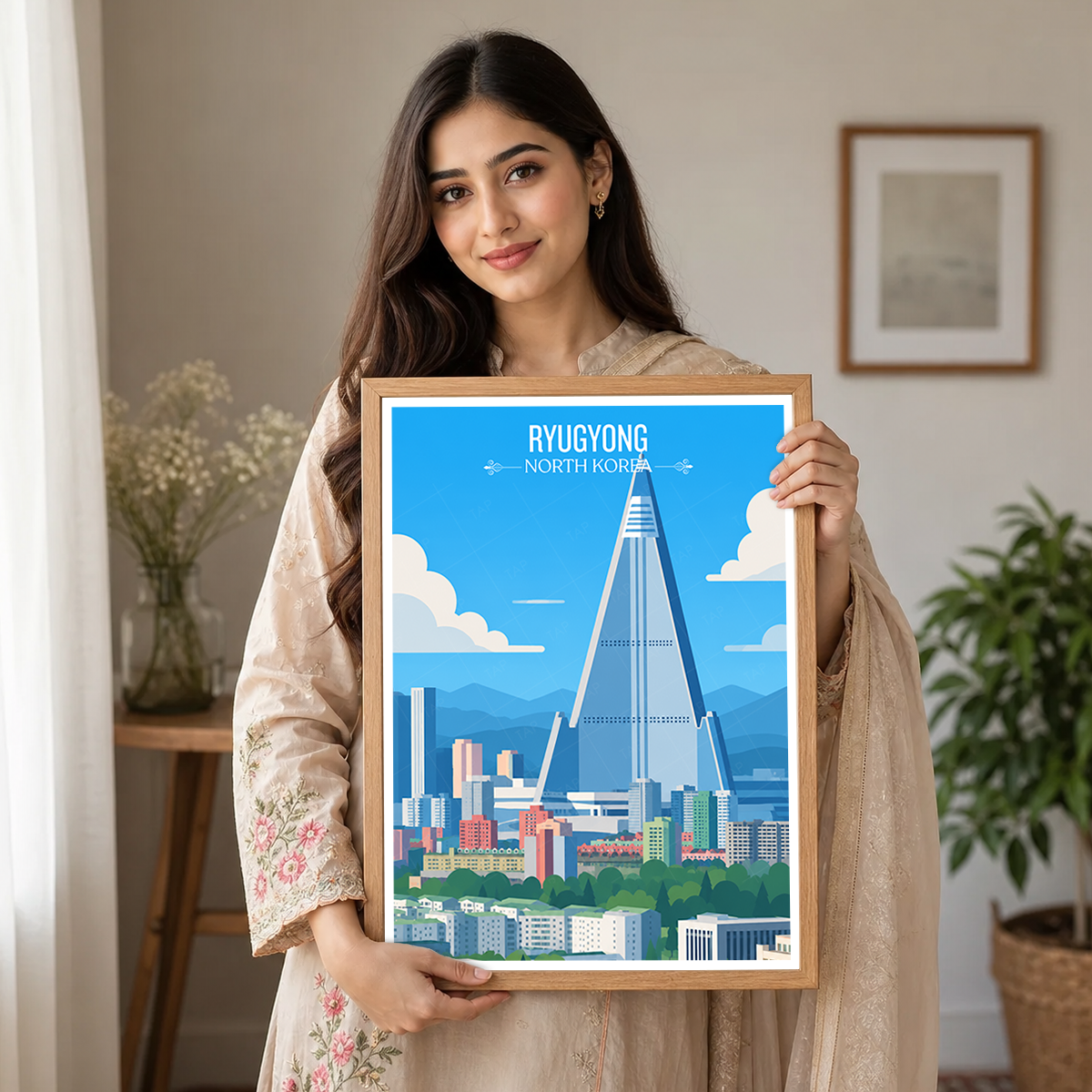 Ryugyong - North Korea - Travel Wall Art Deco Poster Print