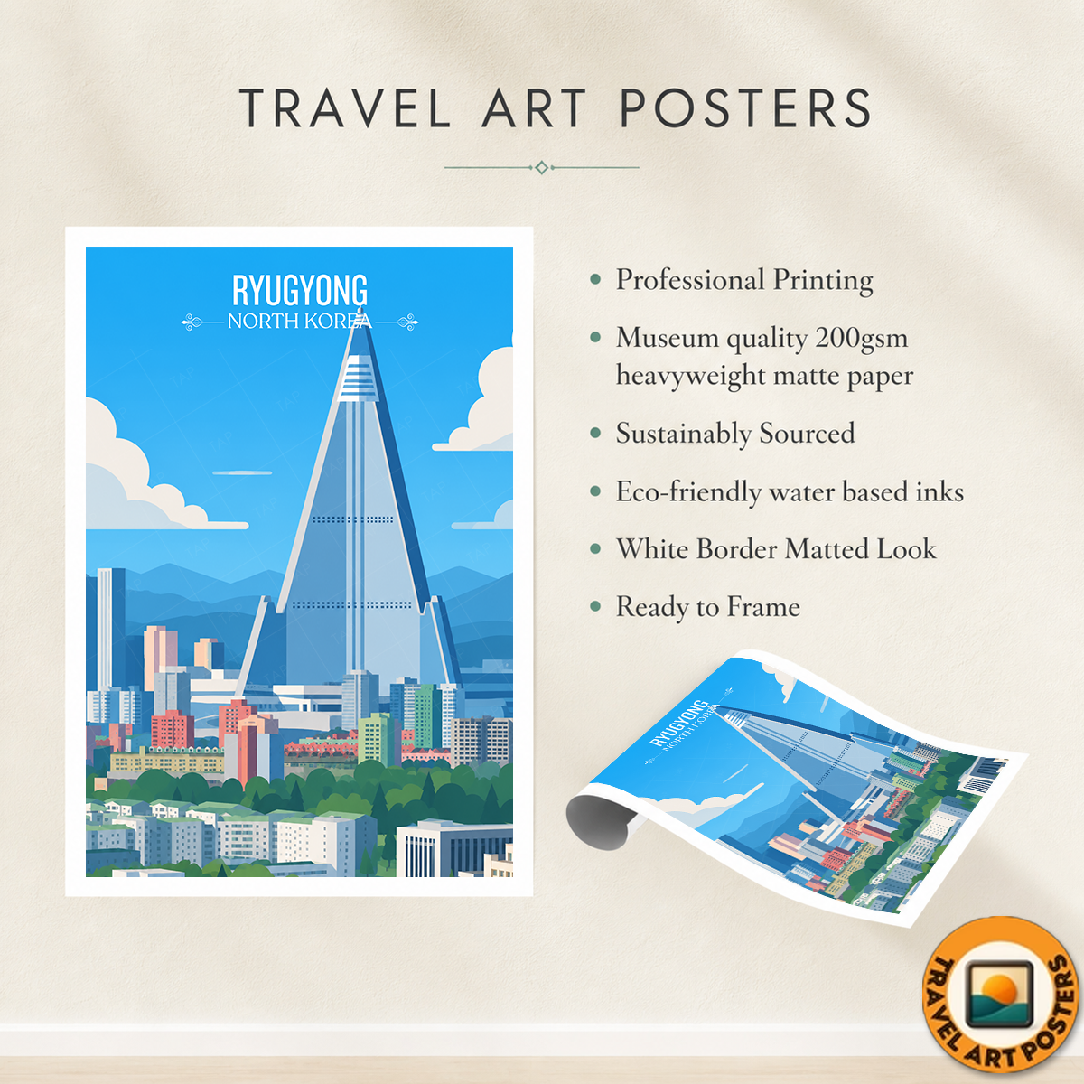 Ryugyong - North Korea - Travel Wall Art Deco Poster Print