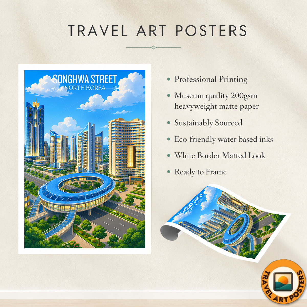 Songhwa Street - North Korea - Travel Wall Art Deco Poster Print