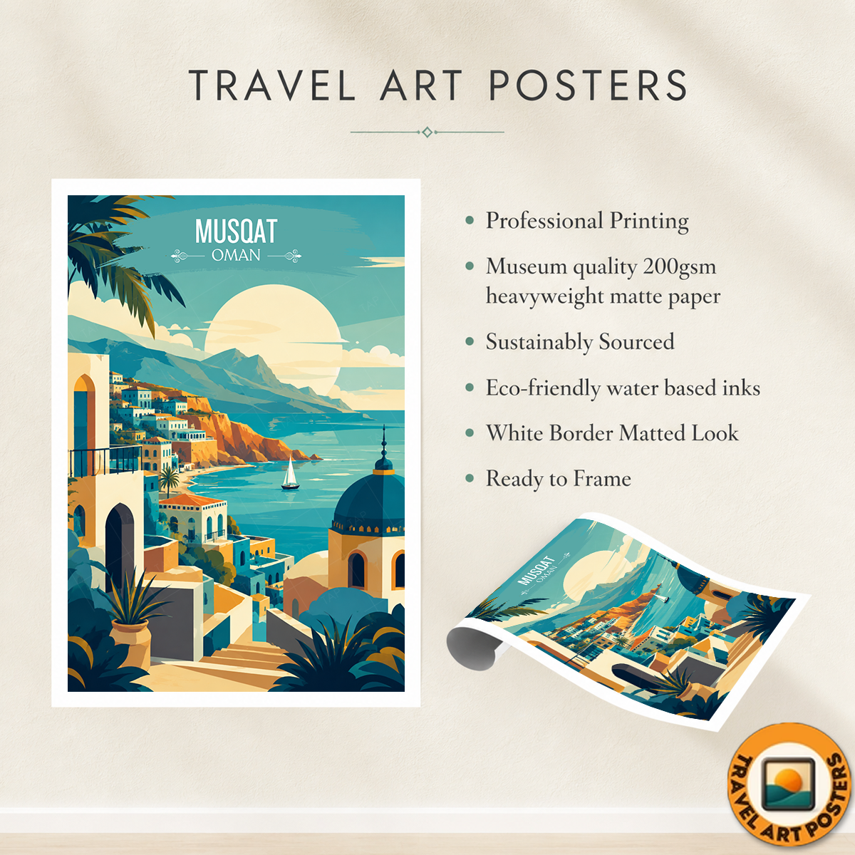Musqat - Oman - Travel Art Wall Deco Poster - Art Print - Travel Art Poster