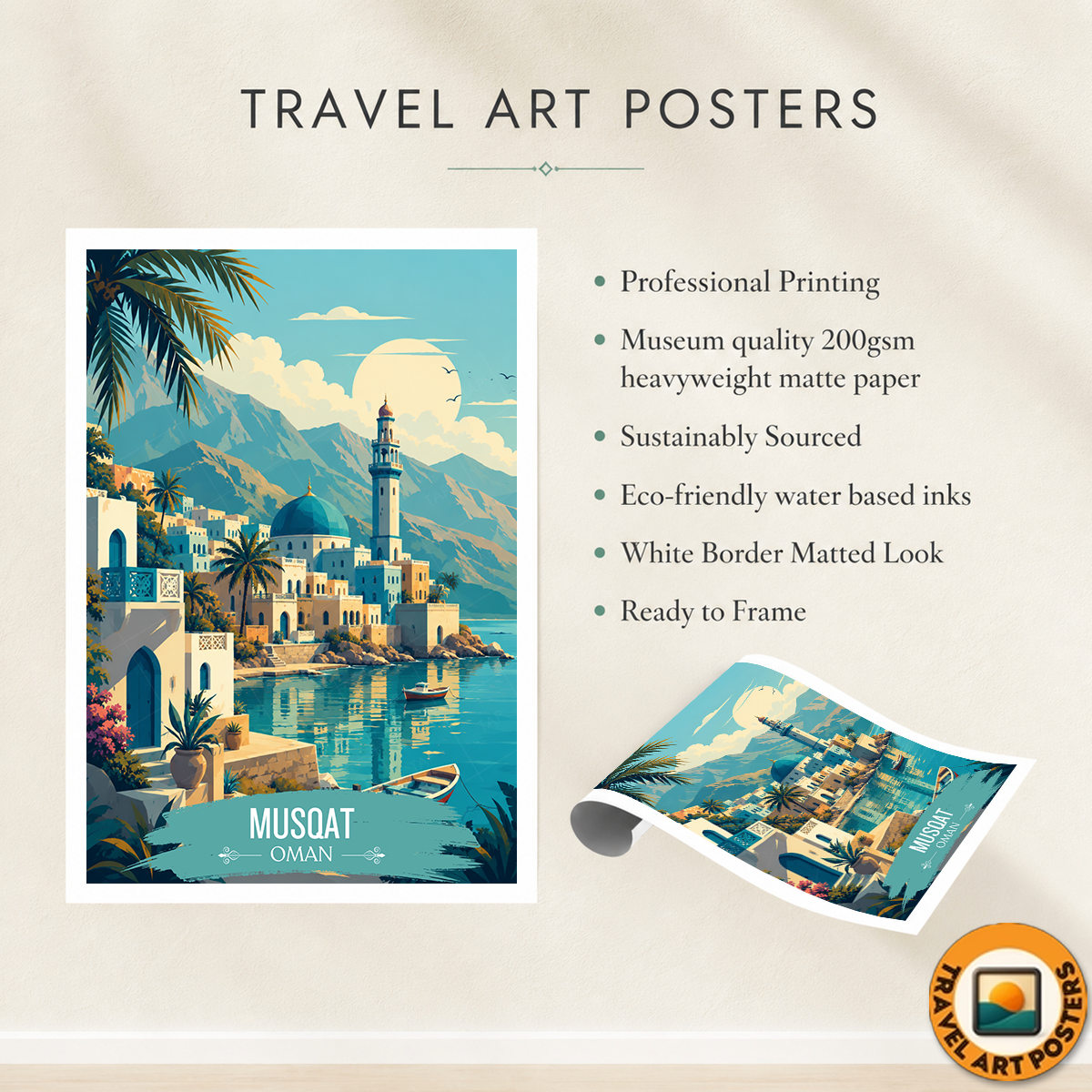 Royal Musqat - Oman - Travel Art Wall Deco Poster - Art Print - Travel Art Poster
