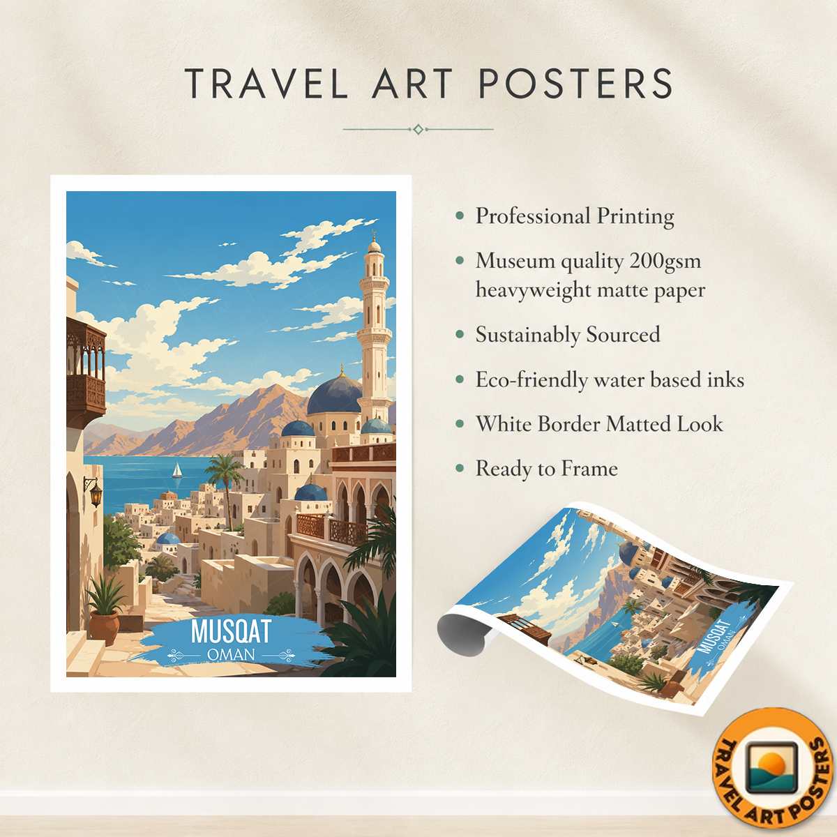 Musqat Old City - Oman - Travel Art Wall Deco Poster - Art Print - Travel Art Poster