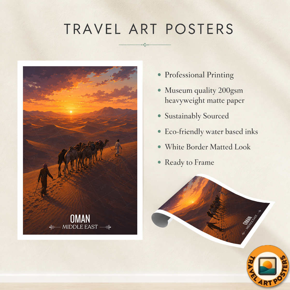 Oman Sunset - Travel Art Wall Deco Poster - Art Print - Travel Art Poster