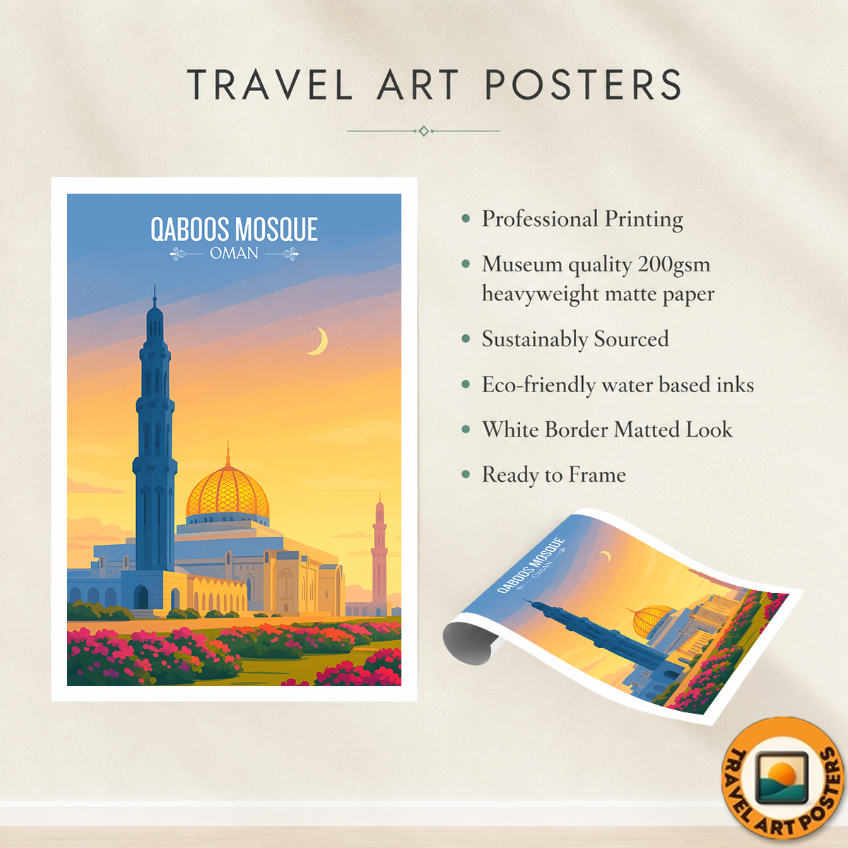 Qaboos Masque - Oman - Travel Art Wall Deco Poster - Art Print - Travel Art Poster