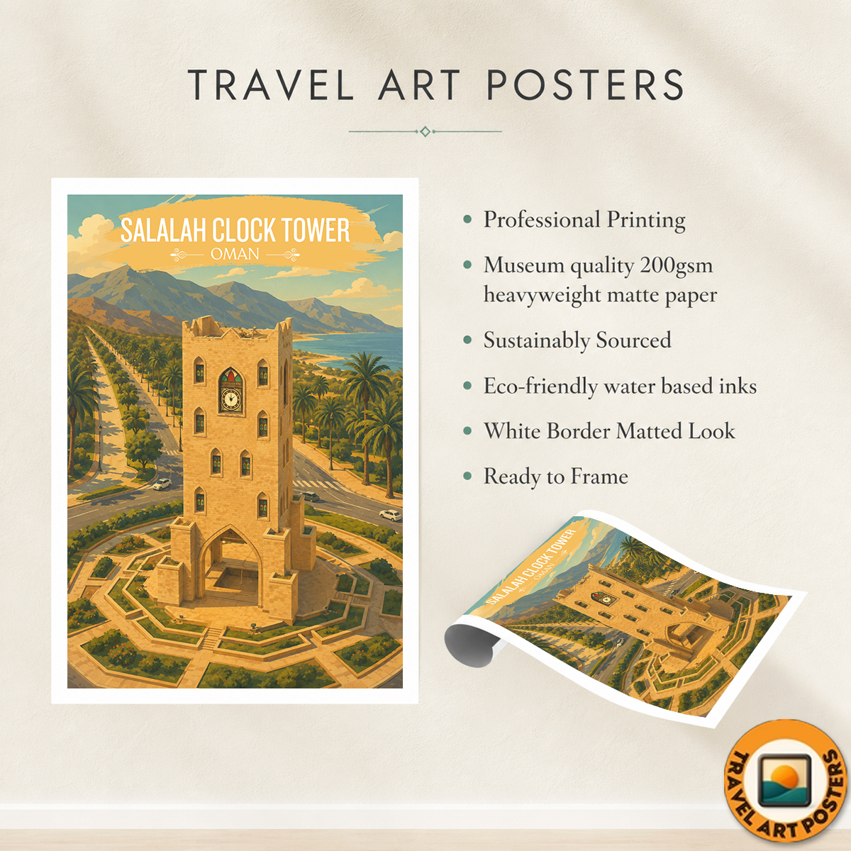 Salalah Clock Tower - Oman - Travel Art Wall Deco Poster - Art Print - Travel Art Poster