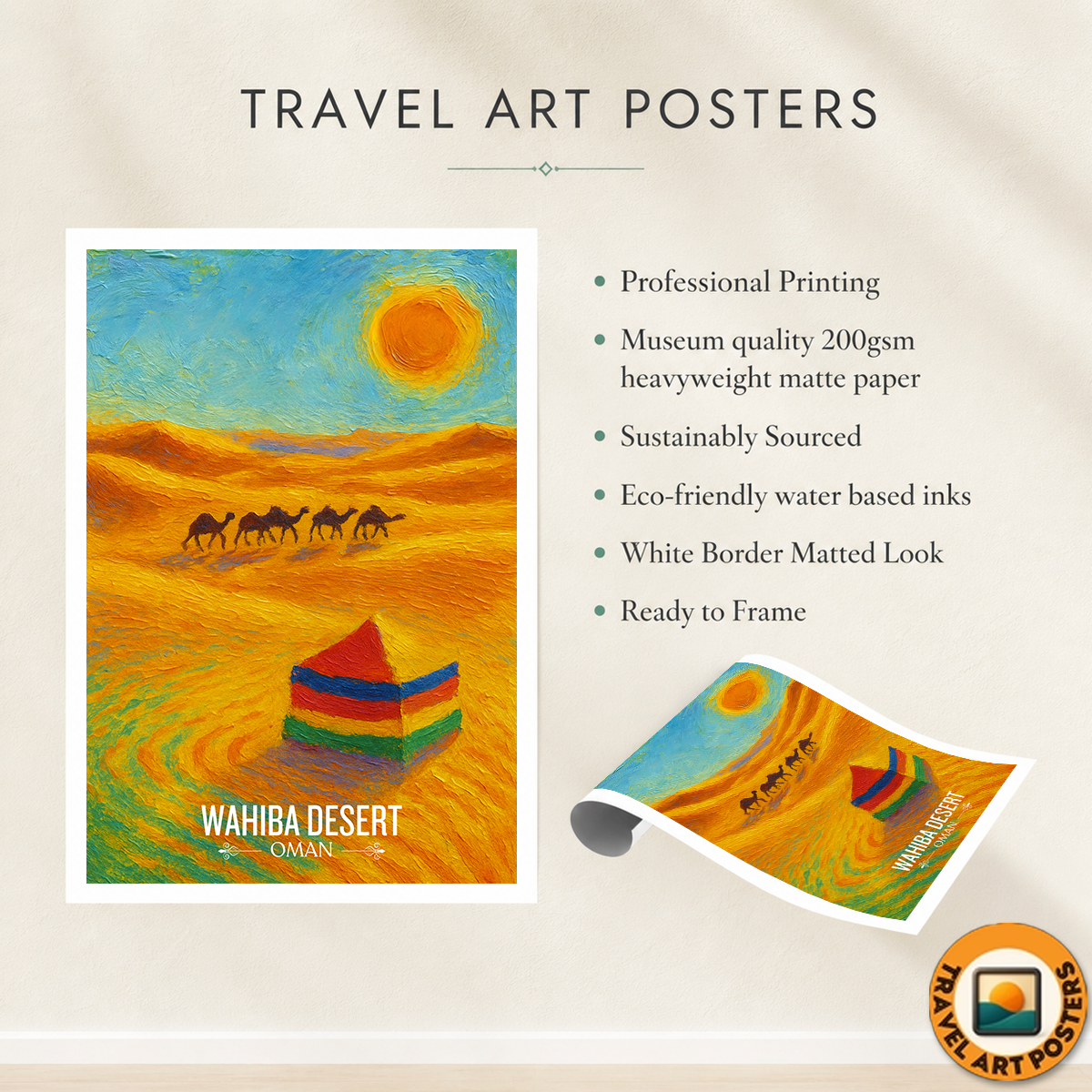 Wahiba Desert - Oman - Travel Art Wall Deco Poster - Art Print - Travel Art Poster