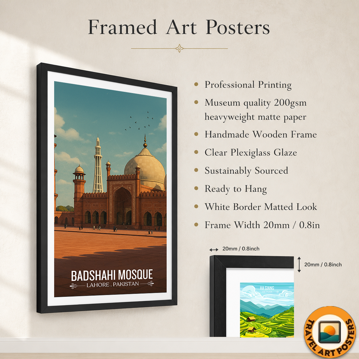Badshahi Masjid - Lahore - Pakistan - Travel Wall Art Print - Art Print - Travel Art Poster