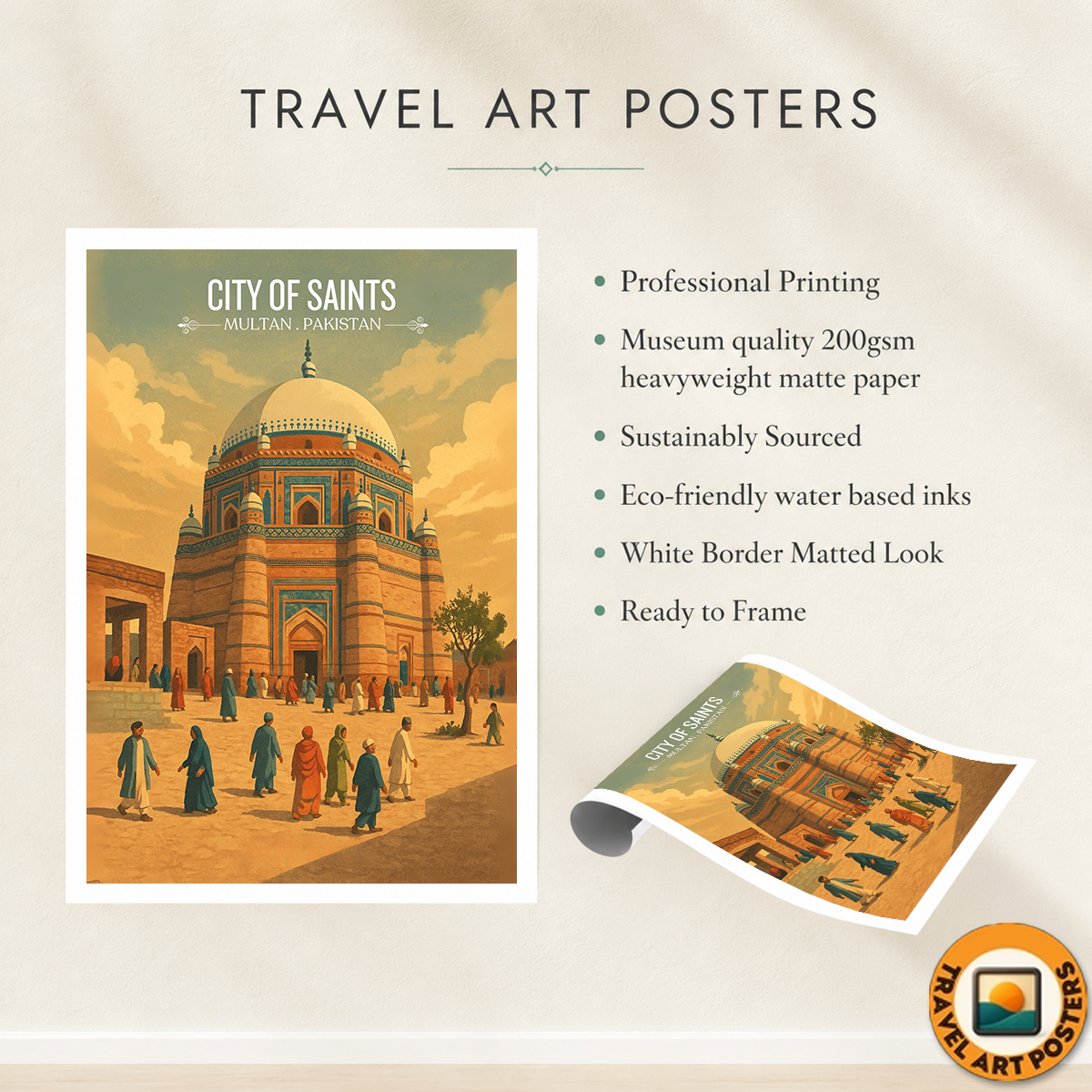 City of Saints - Multan - Spiritual City - Travel Wall Art Print - - Travel Art Poster