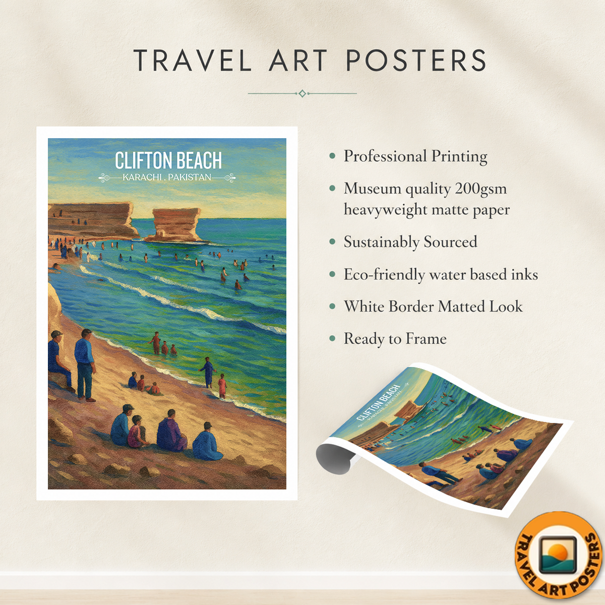 Clifton Beach - Karachi - Arabian Sea - Travel Wall Art Print - - Travel Art Poster