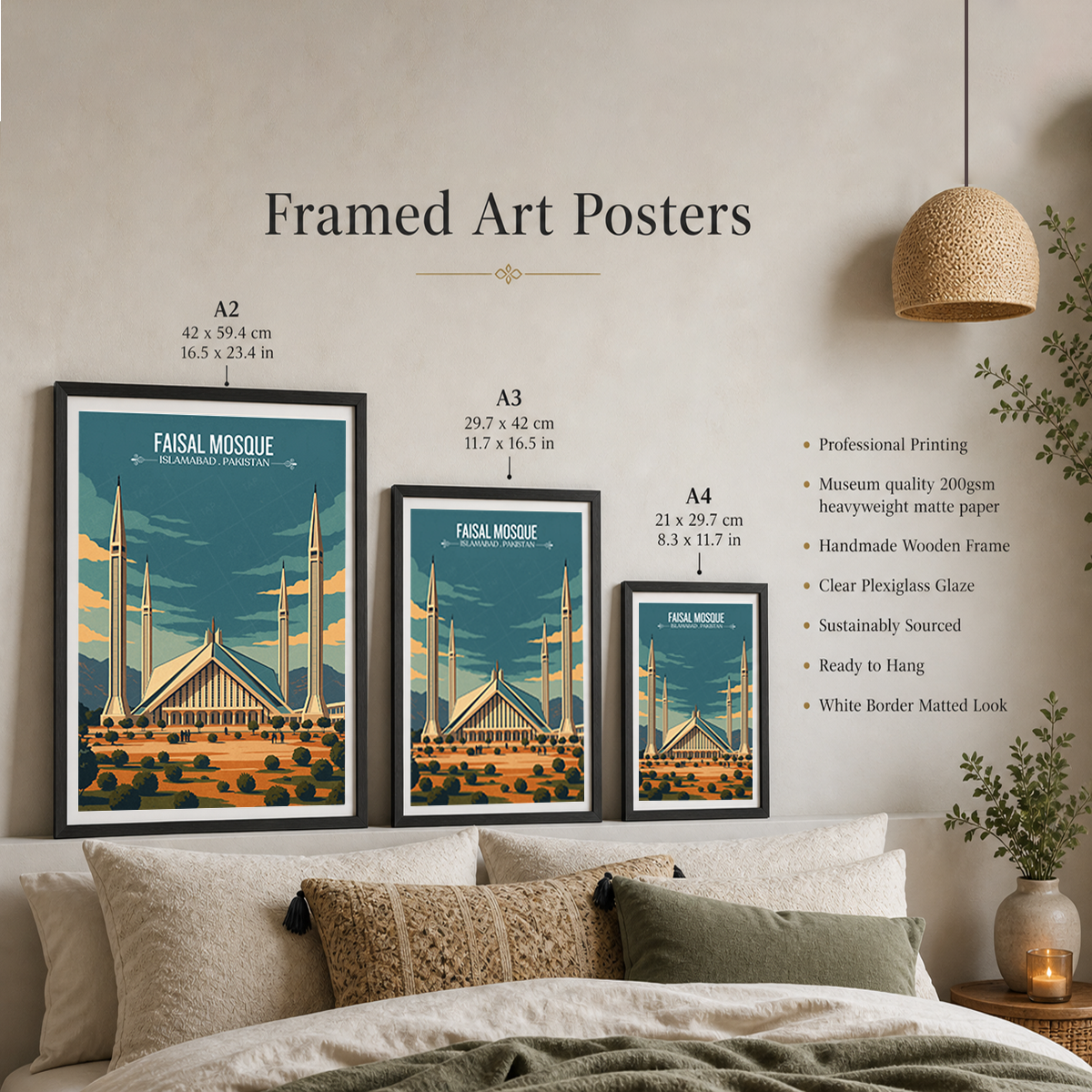 Faisal Mosque - Masjid - Islamabad - Koh-e-Saar - Travel Wall Art Print - - Travel Art Poster