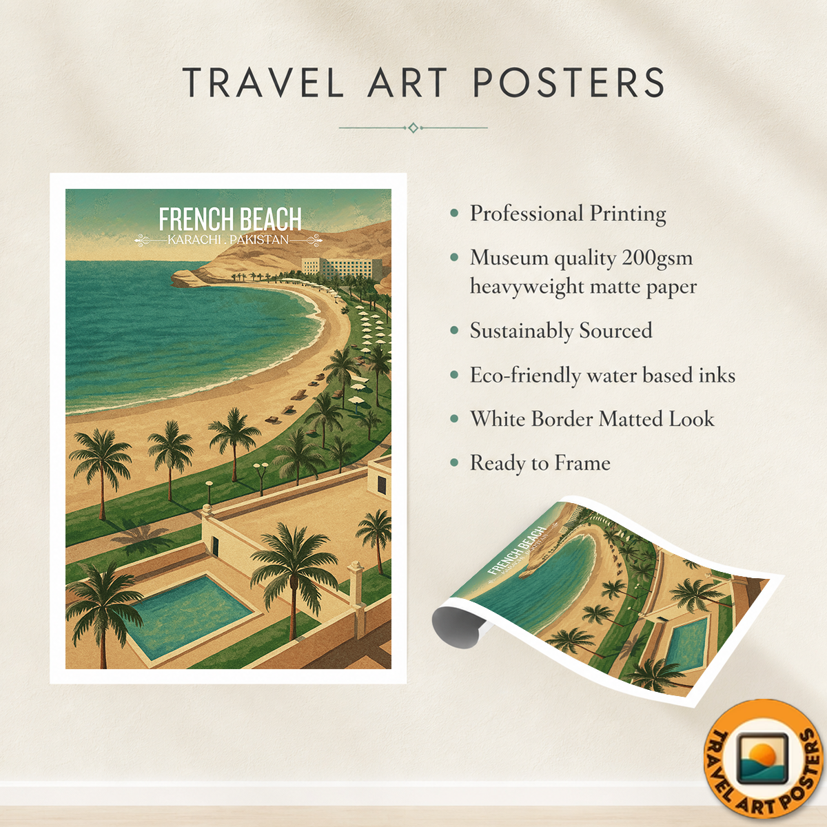 French Beach - Karachi - Arabian Sea - Travel Wall Art Print - - Travel Art Poster