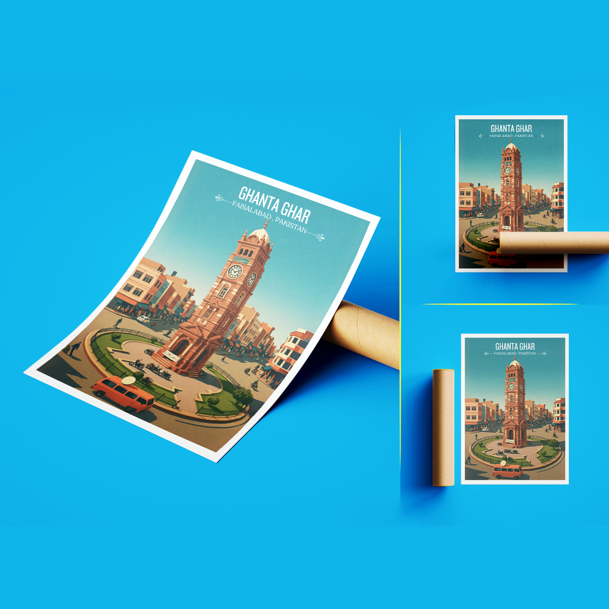 Ghanta Ghar - Tower Clock - Faisalabad - Montgomery - Travel Wall Art Print - - Travel Art Poster