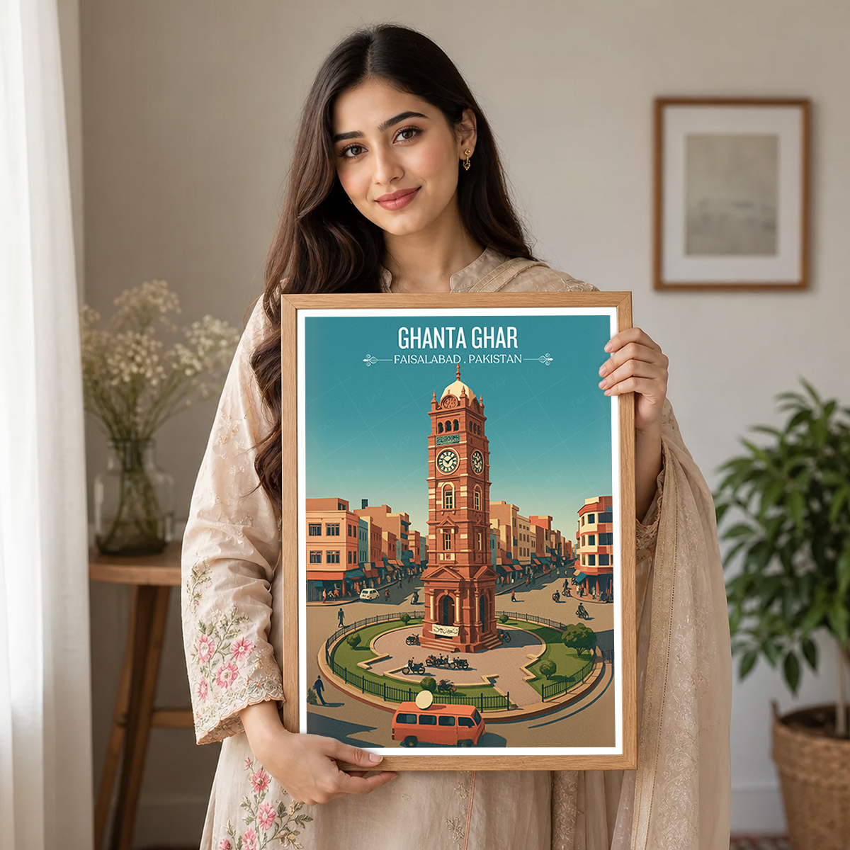 Ghanta Ghar - Tower Clock - Faisalabad - Montgomery - Travel Wall Art Print - - Travel Art Poster