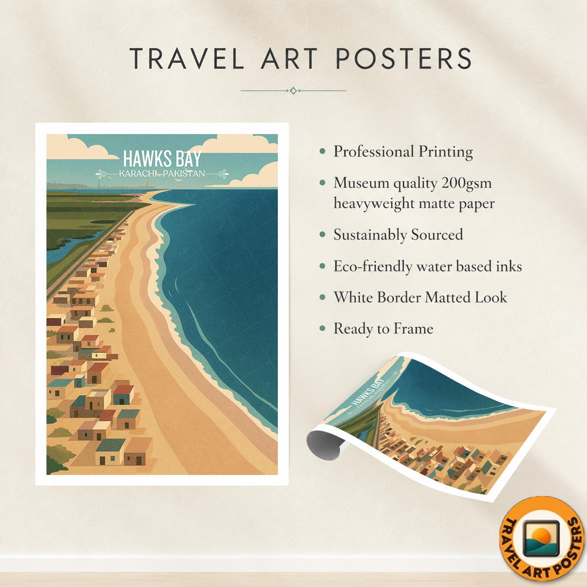 Hawks Bay - Karachi - Sindh - Arabian Sea - Travel Wall Art Print - - Travel Art Poster