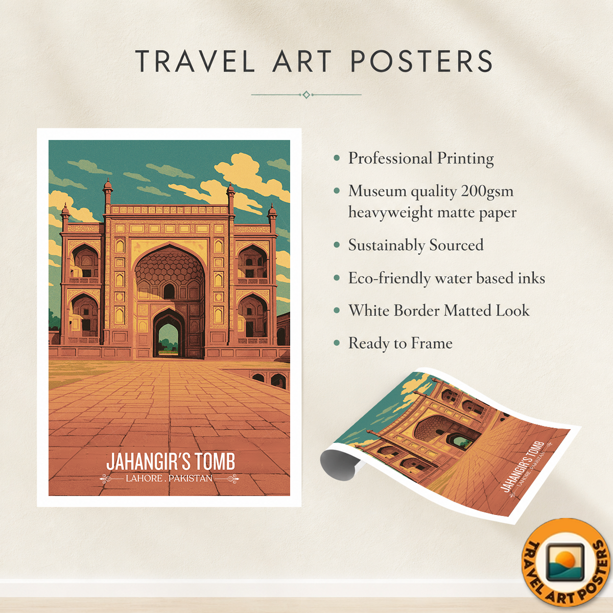 Jahangir Tomb - Lahore - Travel Wall Art Print - - Travel Art Poster