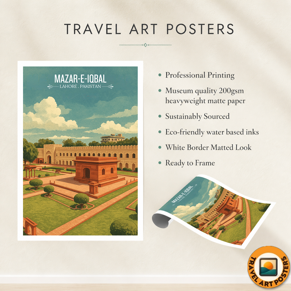 Mazar-e-Iqbal - Poet of East Tomb - Lahore - Travel Wall Art Print - - Travel Art Poster