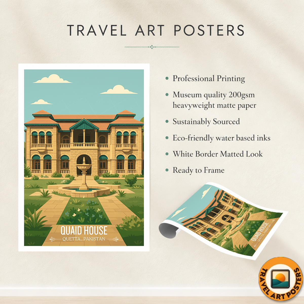 Qauid House - Karachi - Jinnah Birth Place - Travel Wall Art Print - - Travel Art Poster