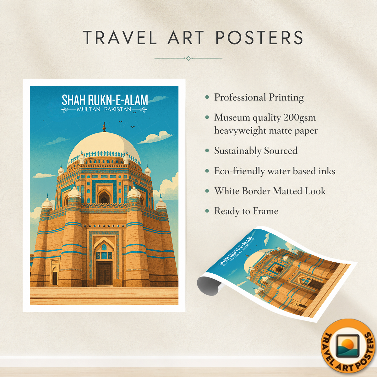 Shah Rukne-e-Alam Shrine - Sufi City - Multan - Punjab - Travel Wall Art Print - - Travel Art Poster