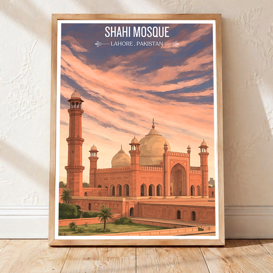 Shahi Masjid - Badshahi Masjid - Mughal Architecture Palace - Shah Jahan - Travel Wall Art Print - - Travel Art Poster