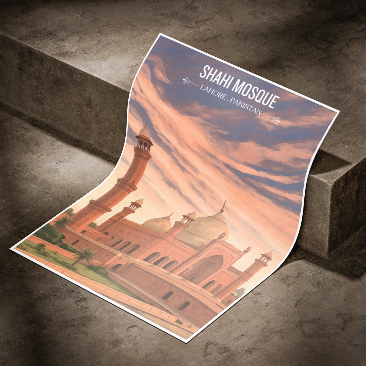 Shahi Masjid - Badshahi Masjid - Mughal Architecture Palace - Shah Jahan - Travel Wall Art Print - - Travel Art Poster