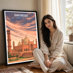 Shahi Masjid - Badshahi Masjid - Mughal Architecture Palace - Shah Jahan - Travel Wall Art Print - - Travel Art Poster