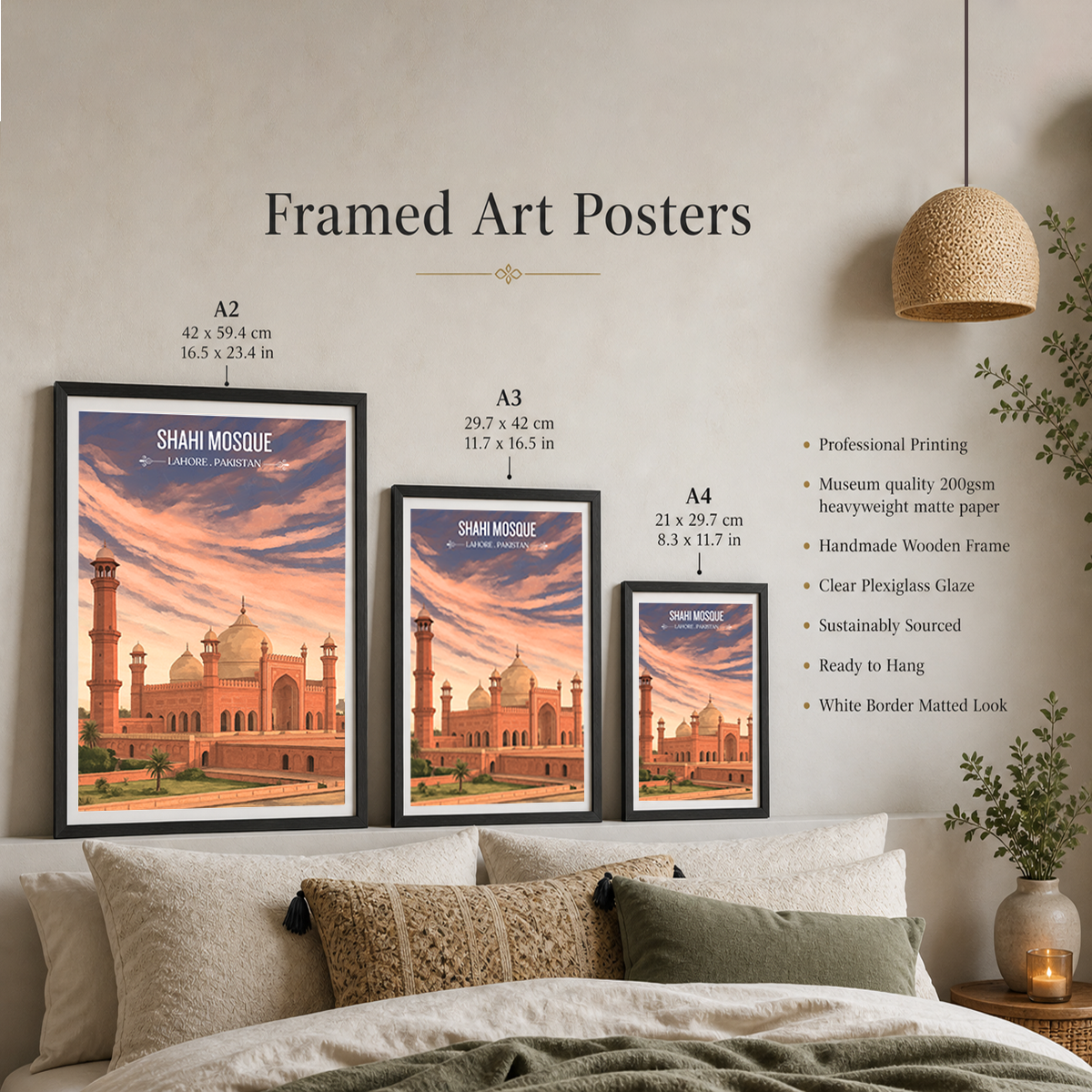 Shahi Masjid - Badshahi Masjid - Mughal Architecture Palace - Shah Jahan - Travel Wall Art Print - - Travel Art Poster