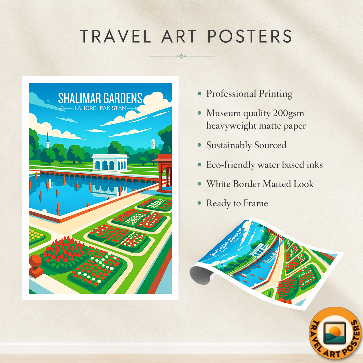 Shalimar Gardens - Mughal Architecture - Lahore - Travel Wall Art Print - - Travel Art Poster