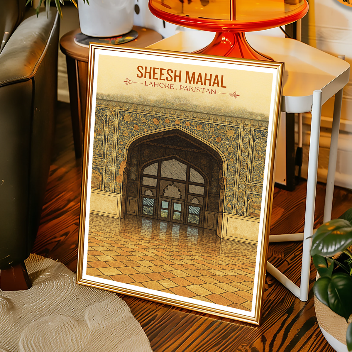 Sheesh Mahal - Mughal Architecture - Royal Mirror Gallery - Lahore - Travel Wall Art Print - - Travel Art Poster