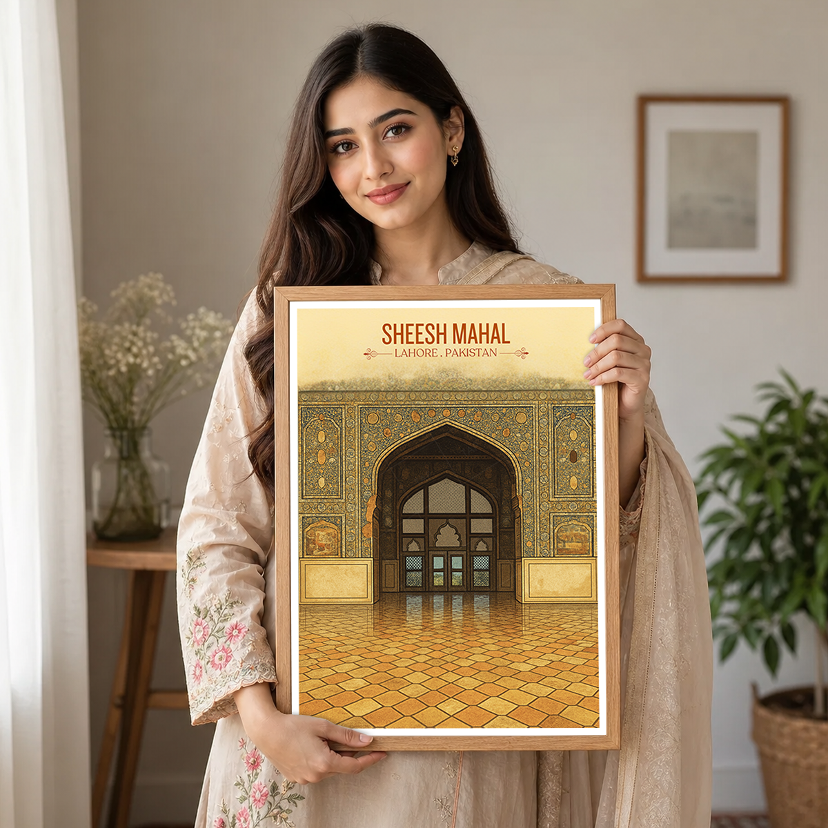 Sheesh Mahal - Mughal Architecture - Royal Mirror Gallery - Lahore - Travel Wall Art Print - - Travel Art Poster