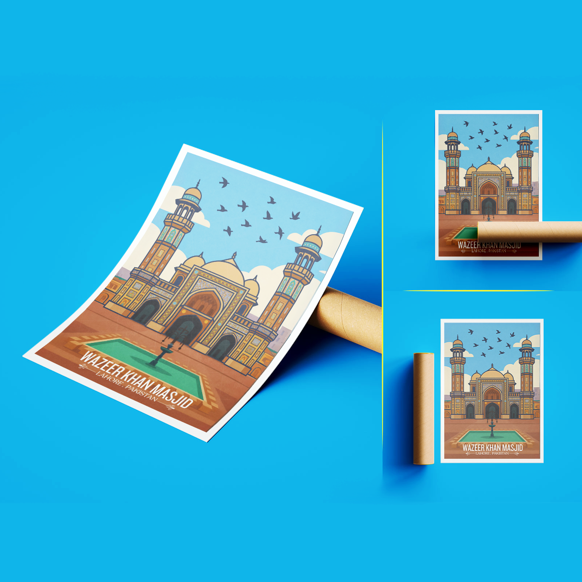 Wazeer Khan Masjid - Mughal Masjid Architecture - Lahore - Travel Wall Art Print - - Travel Art Poster