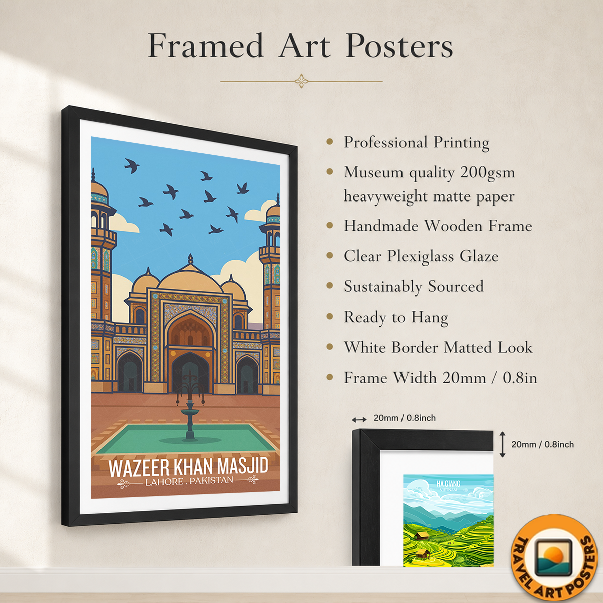 Wazeer Khan Masjid - Mughal Masjid Architecture - Lahore - Travel Wall Art Print - - Travel Art Poster