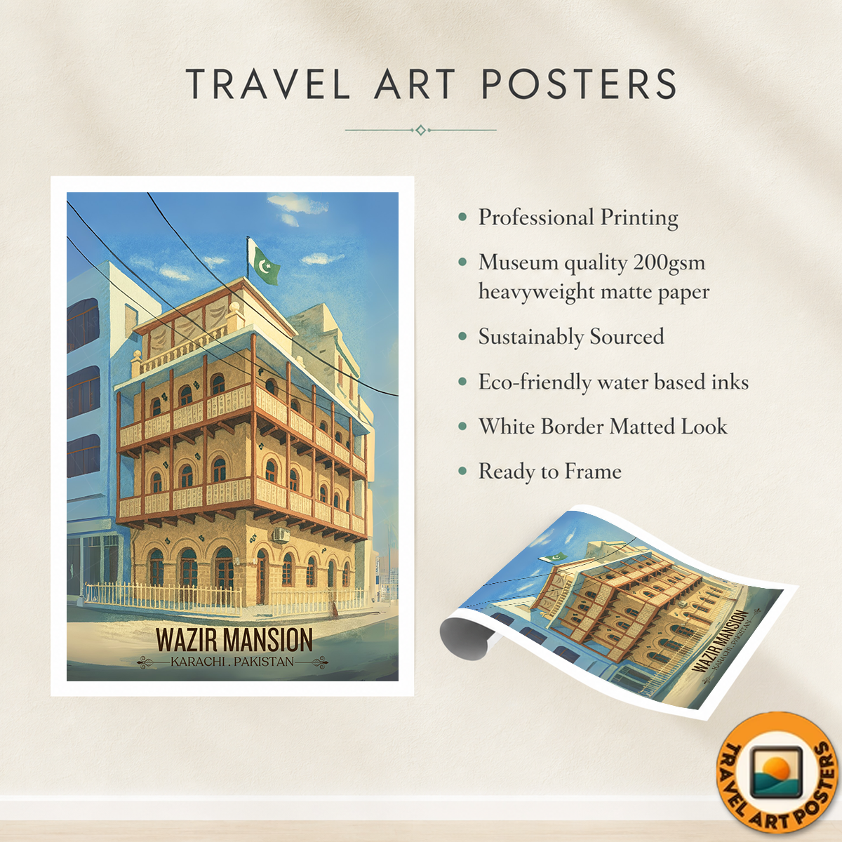 Wazir Mansion - Historical Colonial Karachi - Travel Wall Art Print - - Travel Art Poster