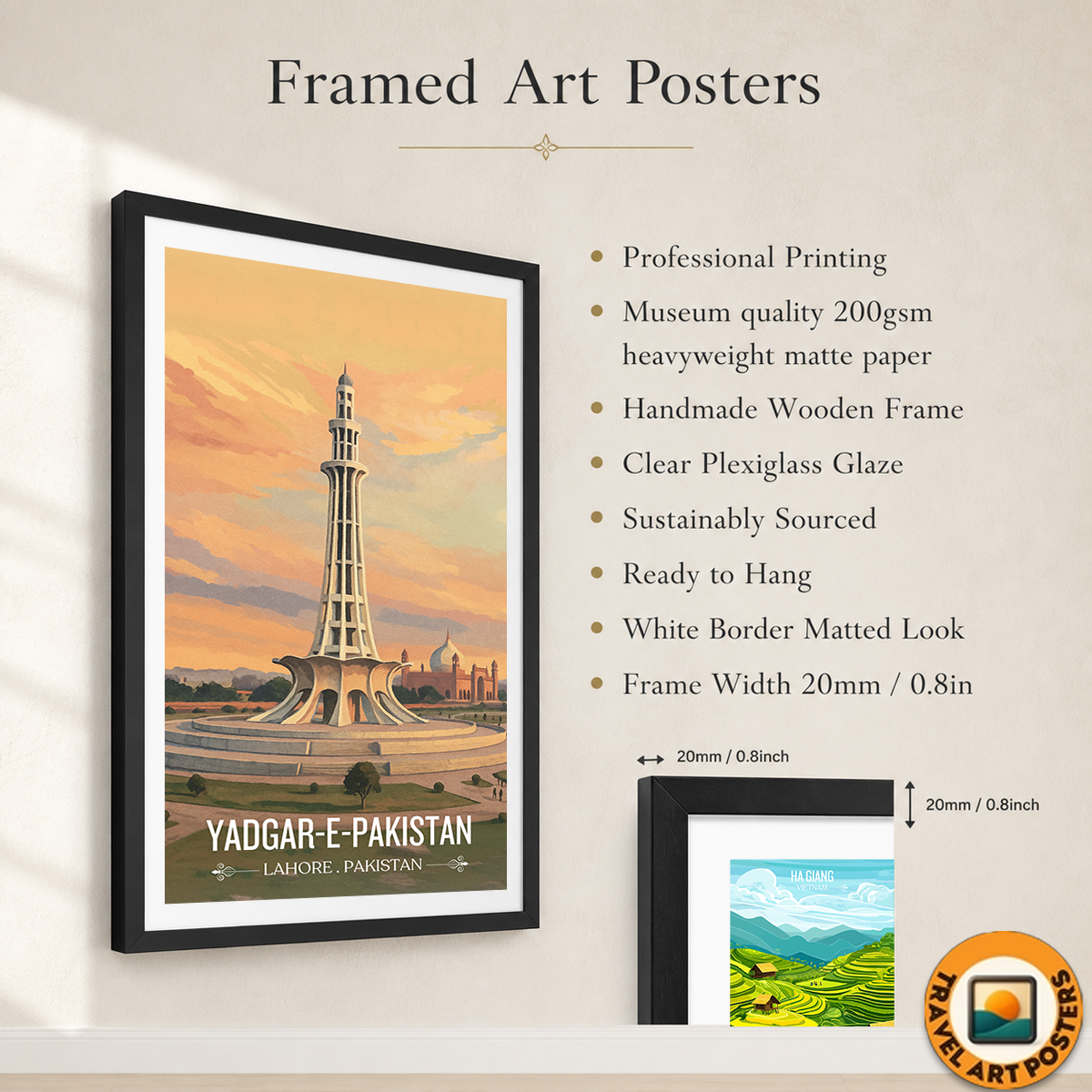 Yadgar-e-Pakistan - Minar-e-Pakistan - Pakistan Resolution Landmark - Lahore - Travel Wall Art Print - - Travel Art Poster