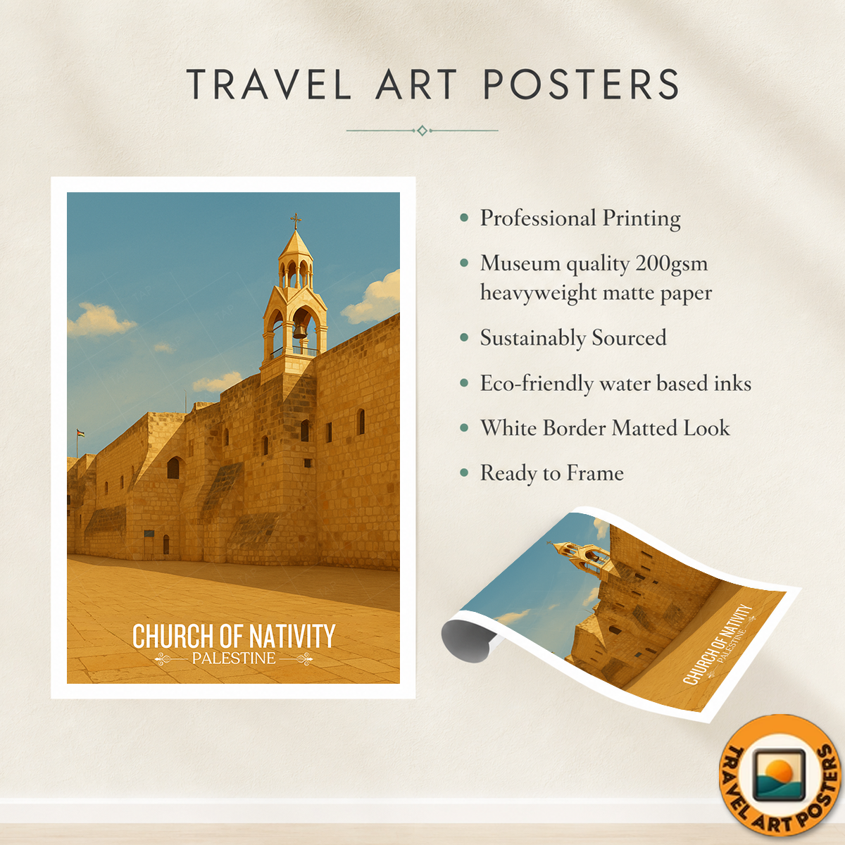 Church of Nativity - Palestine - Travel Wall Art Deco Poster Print - Art Print - Travel Art Poster
