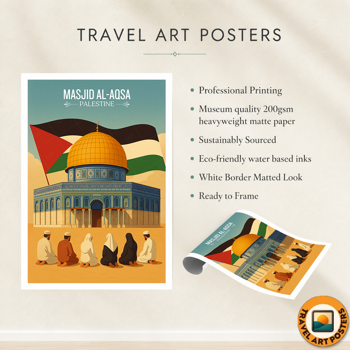 Masjid Al-Aqsa - Palestine - Travel Wall Art Deco Poster Print - Art Print - Travel Art Poster