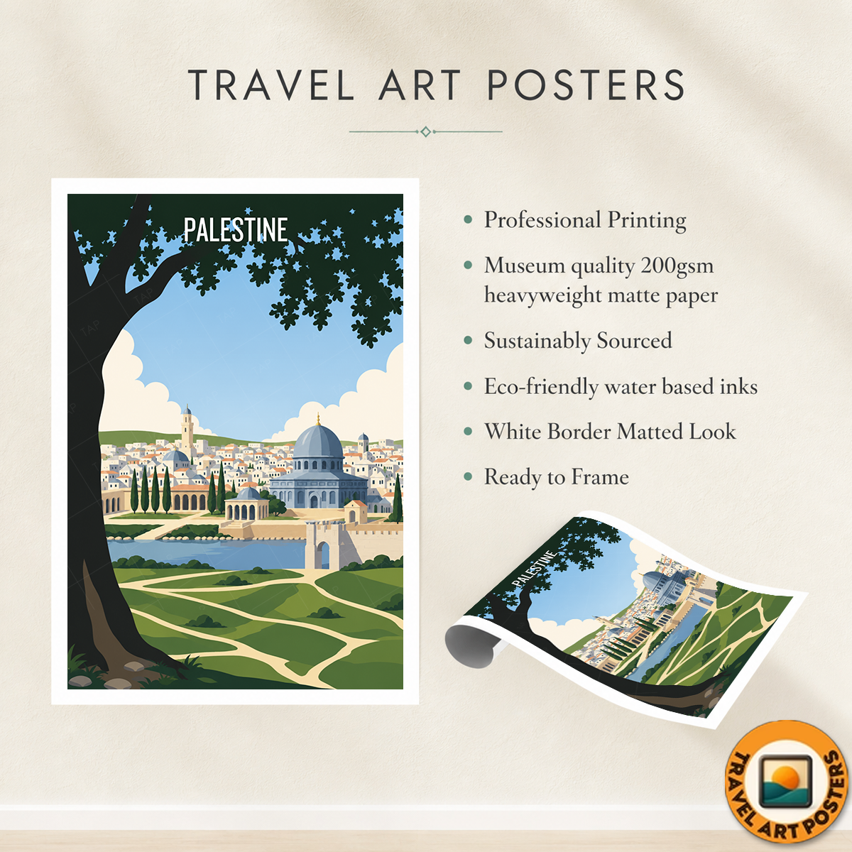 Palestine - Travel Wall Art Deco Poster Print - Art Print - Travel Art Poster