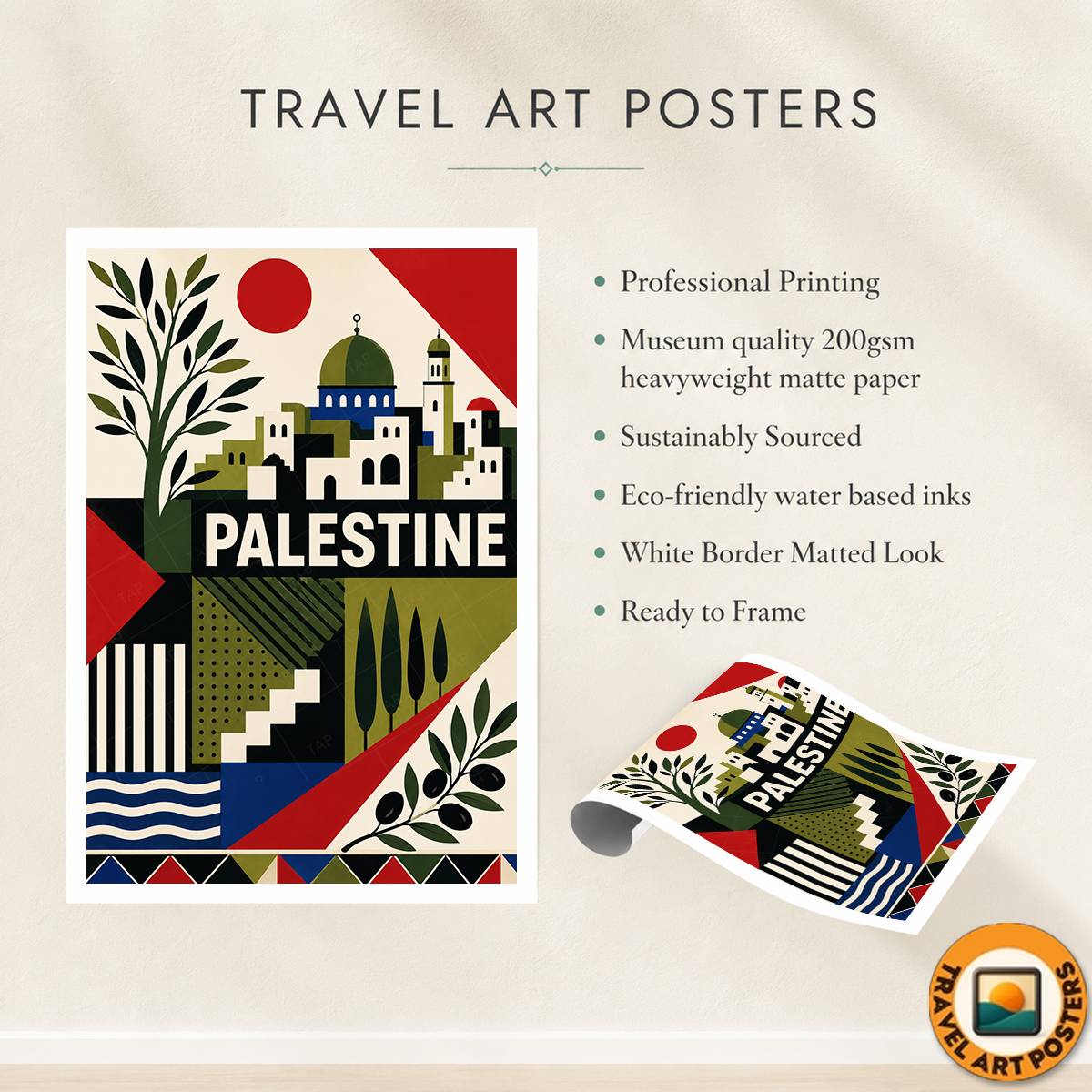 Palestine - Travel Wall Art Deco Poster Print - Art Print - Travel Art Poster